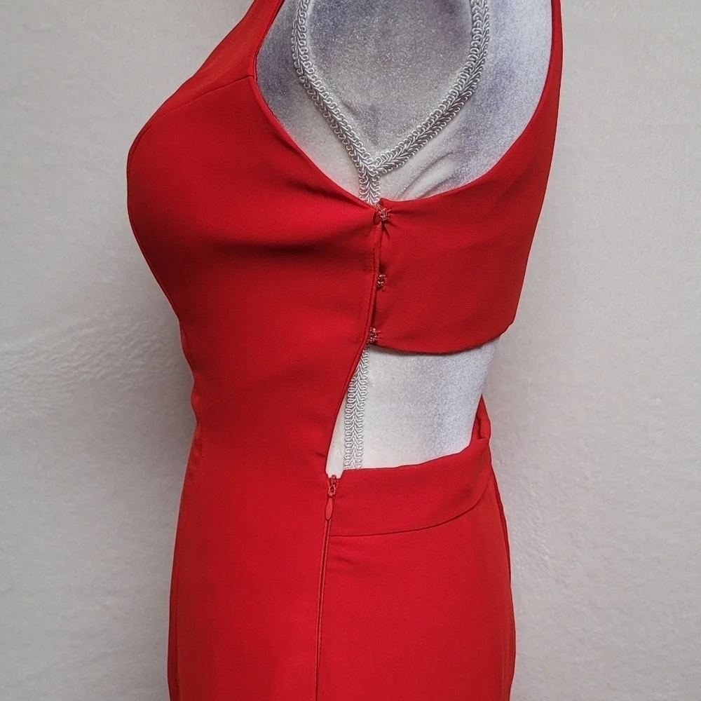 Vegeron Fiery Red Bustier Bust Thigh Slit Backless Halter Maxi Mermaid Dress 2